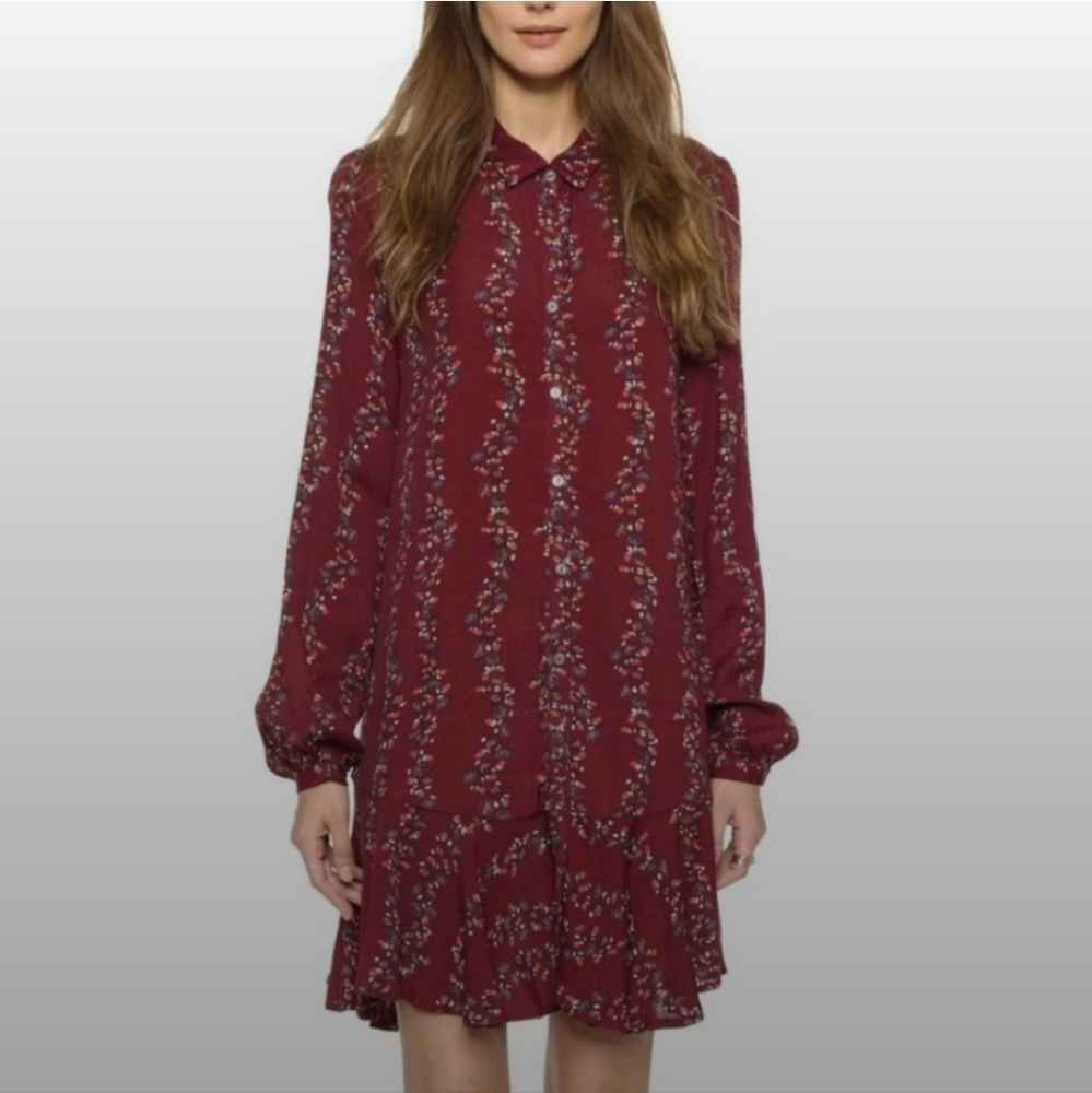 Free People Slubby Crinkle Floral Button Down Shirt Dress - Picture 3 of 4